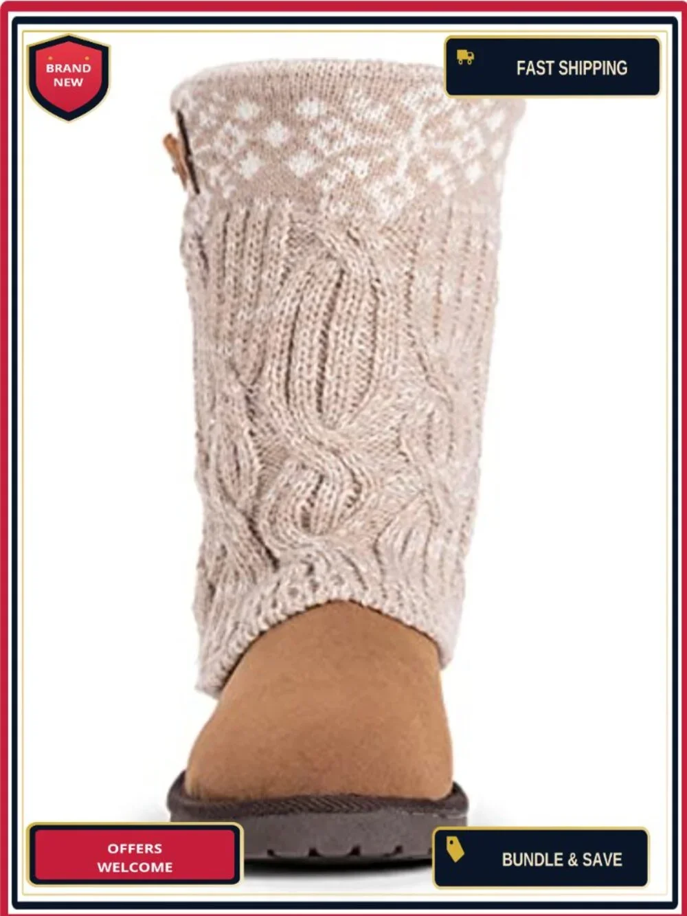 Women's Mid-Calf Water Resistant Acrylic Knit Pull-On Boots
